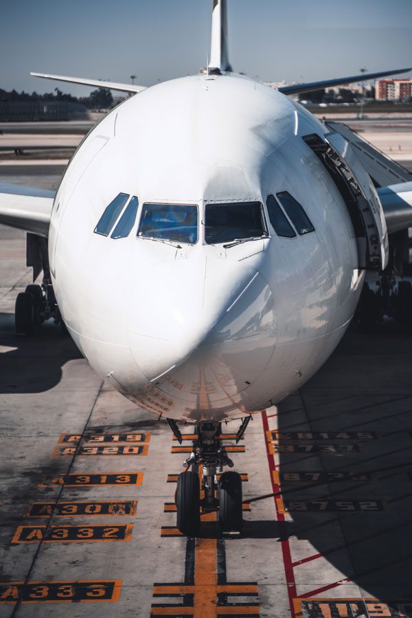 a front view of a large cargo plane